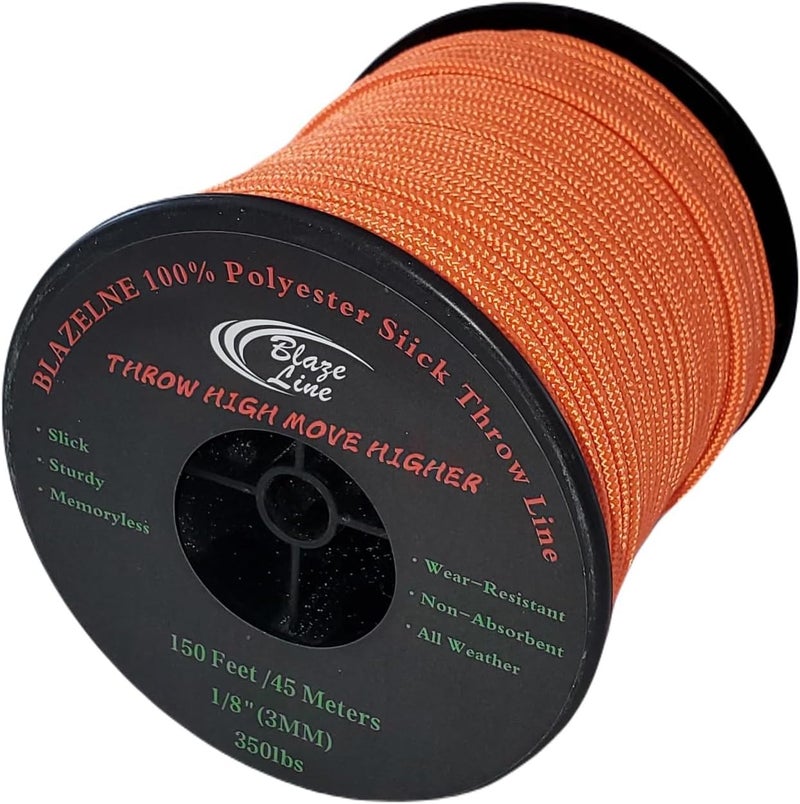 Blaze Line 100% Polyester Climbing Throw Line Rope 3 mm (1/8 in) 150 ft Spool Cord 350 lbs Tensile Strength (Bright Orange) - Image 1